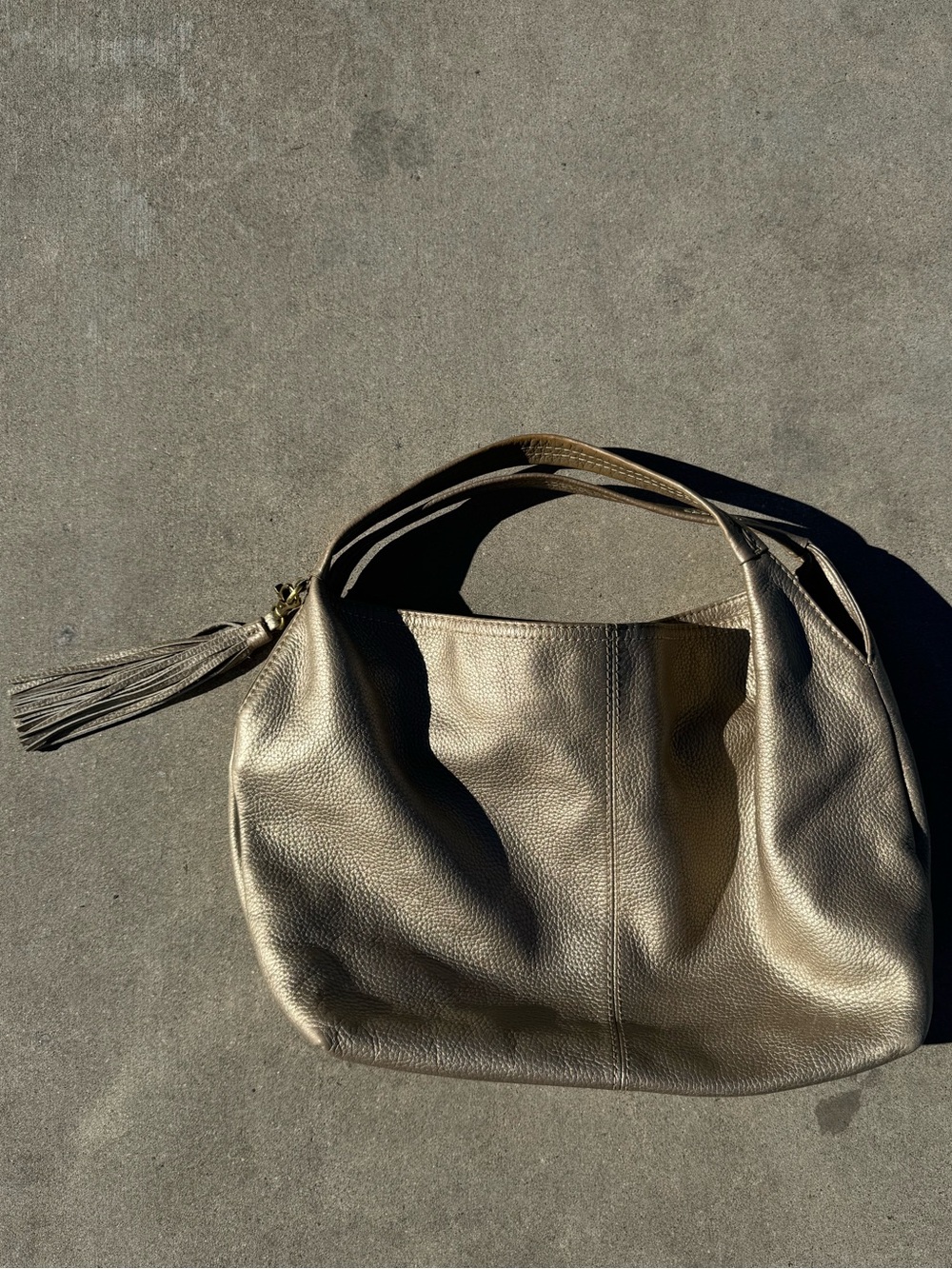 Coldwater Creek Metallic Taupe Pebbled Leather Hobo